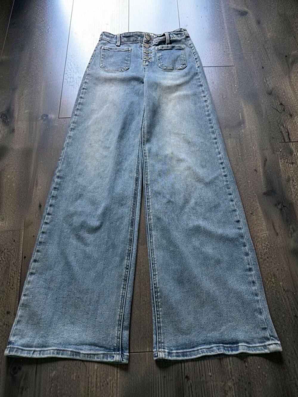 RISEN Jeans Womens 3/26 Blue Wide Leg High Rise Y2K Button Fly